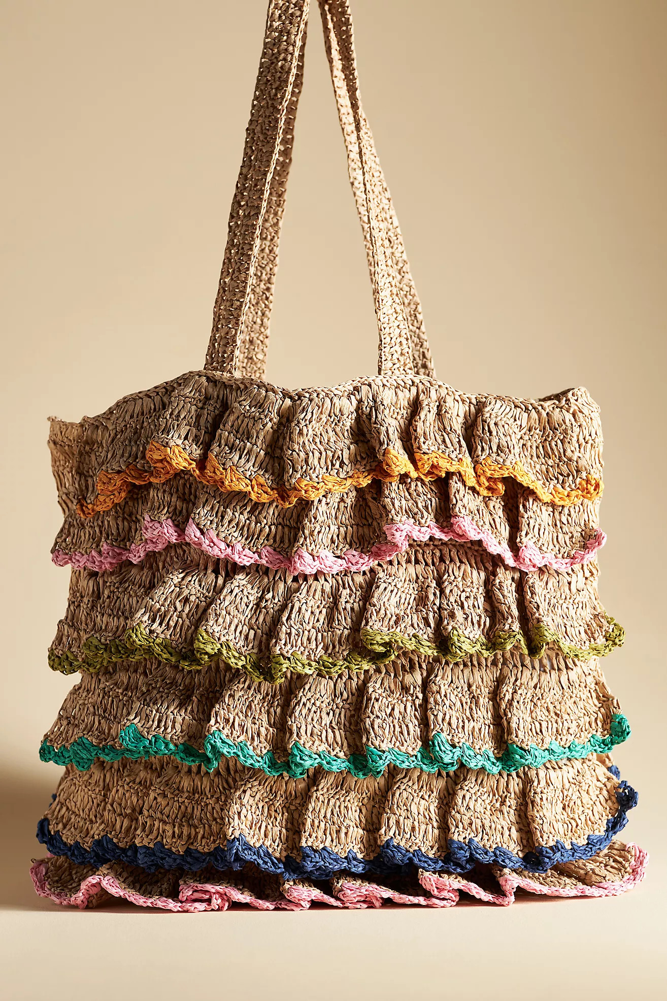 Multicolor Ruffled Straw Tote | Anthropologie (US)