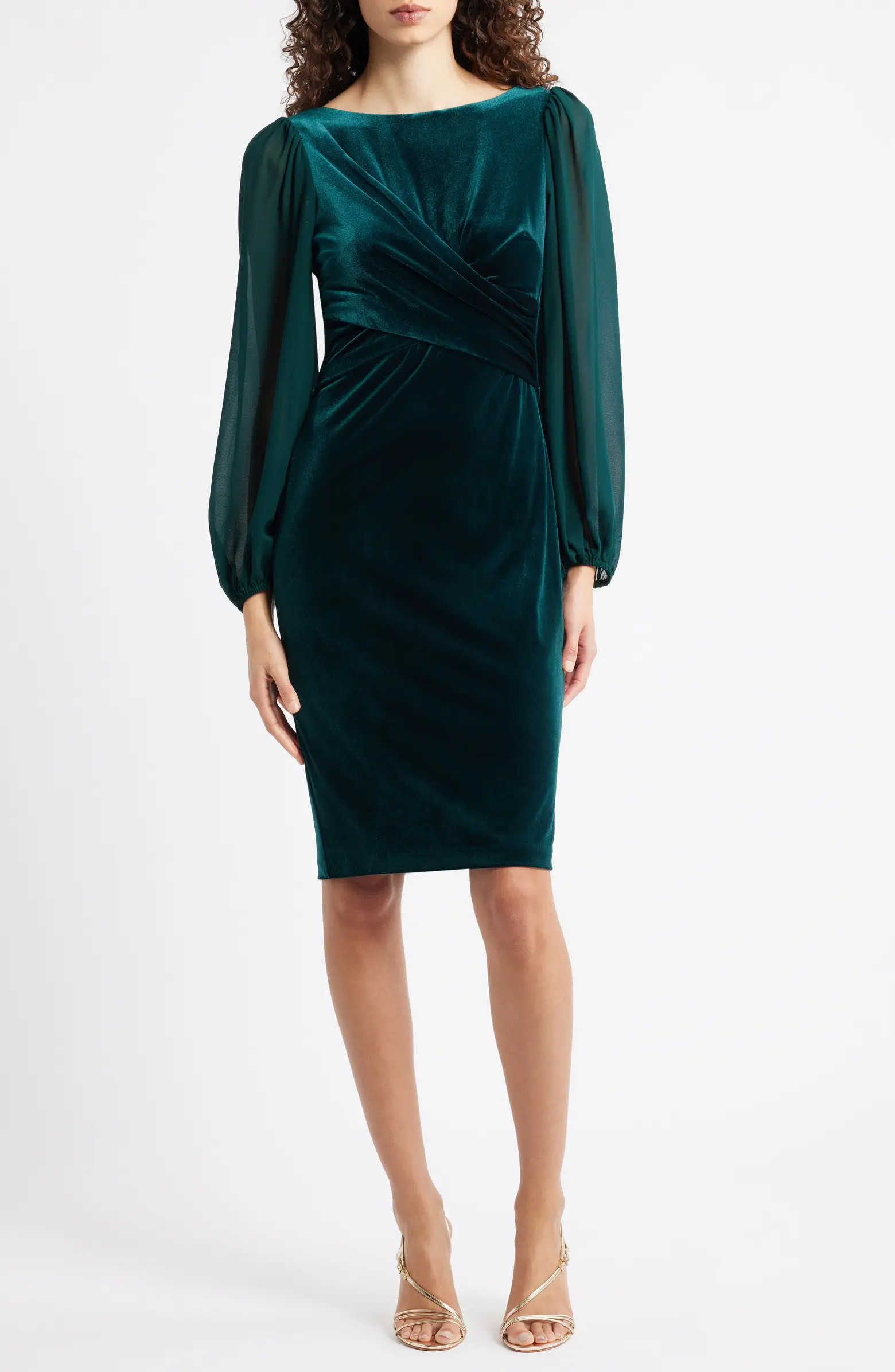 Long Chiffon Sleeve Velvet Dress | Nordstrom