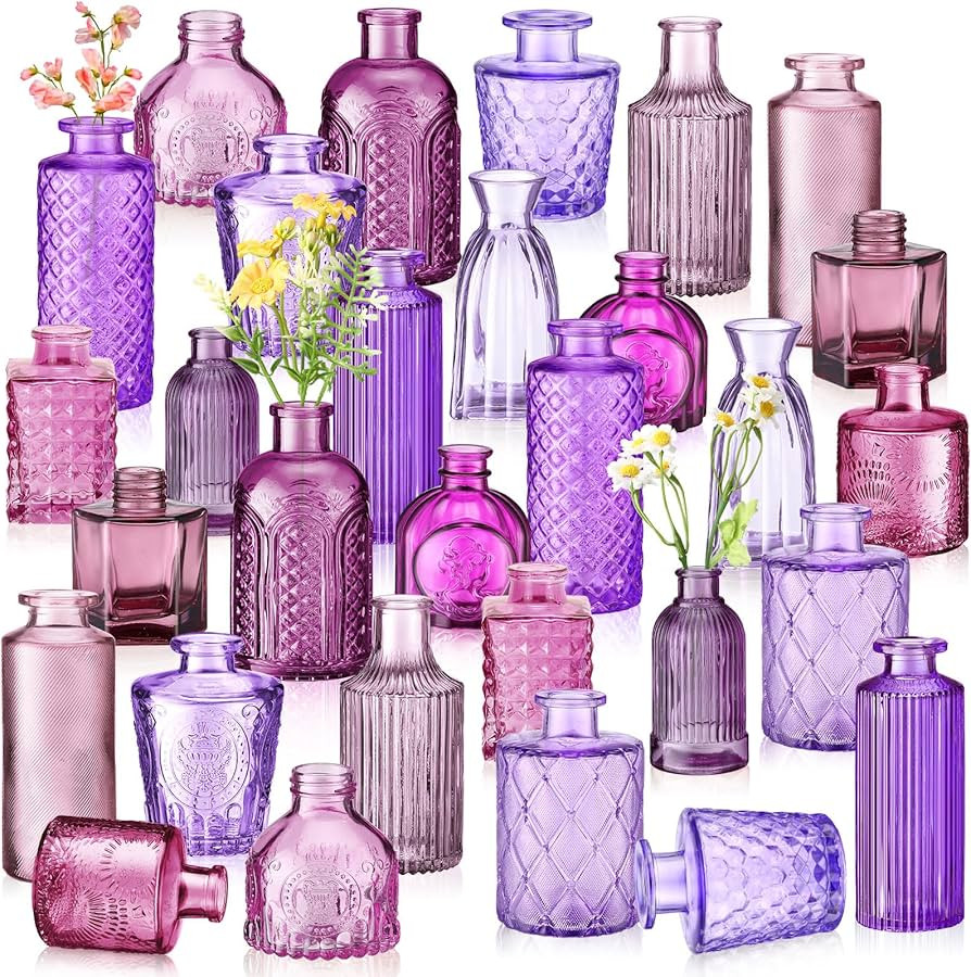 Yaomiao 30 Pcs Vases Bulk Colored Flower Glass Bud Vases Valentine Vintage Colored Glass Bottles ... | Amazon (US)