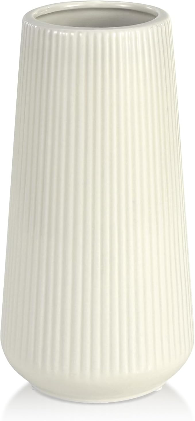 Beige Ceramic Vase, GUKJOB Small Cute Flower Vase for Pampas Grass, Home, Living Room, Dining Tab... | Amazon (US)