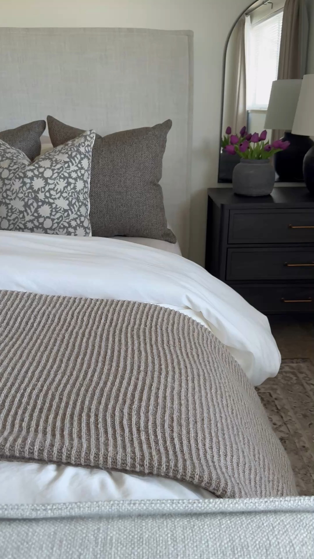 Spring bedding, brown ribbed blanket, white duvet cover, double stitch bedding, bedsure, brown pillow cover, floral pillow cover, pillow insert, bedding, black nightstand, upholstered bed, gray vase, quince sheets

#LTKSaleAlert #LTKSeasonal #LTKHome