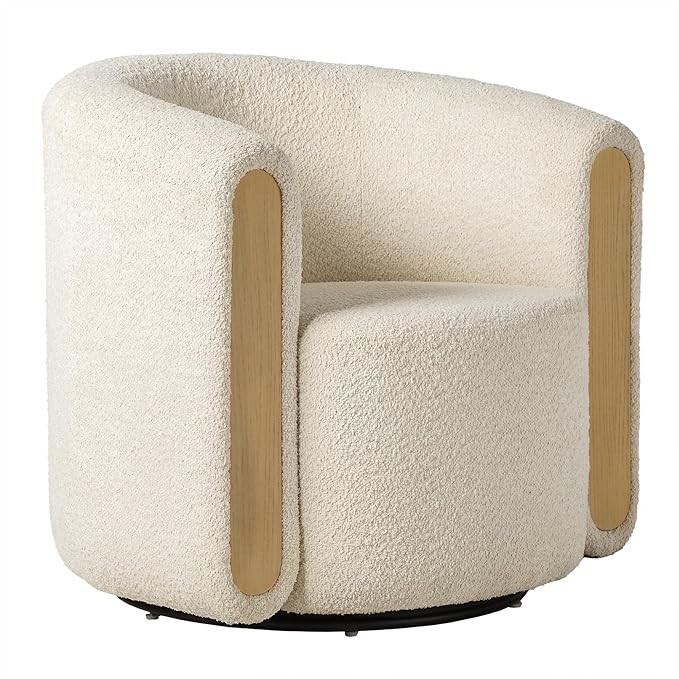Walker Edison Chantelle Modern Contemporary Upholstered Swivel Barrel Chair, Ivory | Amazon (US)
