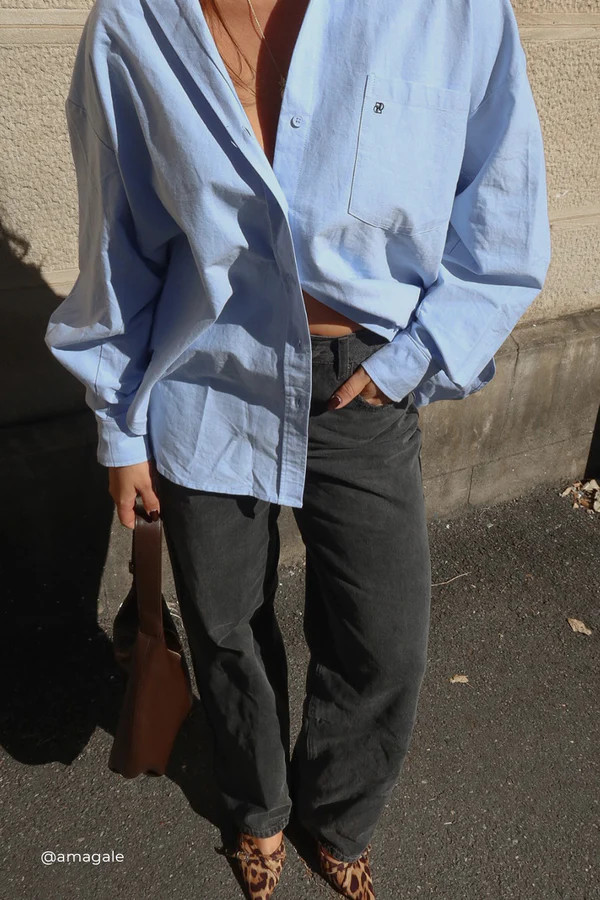 RHEA BLUE OVERSIZED COTTON SHIRT | DISSH