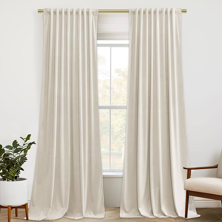 StangH Beige Velvet Curtains 96 inches Long Back Tab Room Darkening Privacy Protect Window Treatm... | Amazon (US)