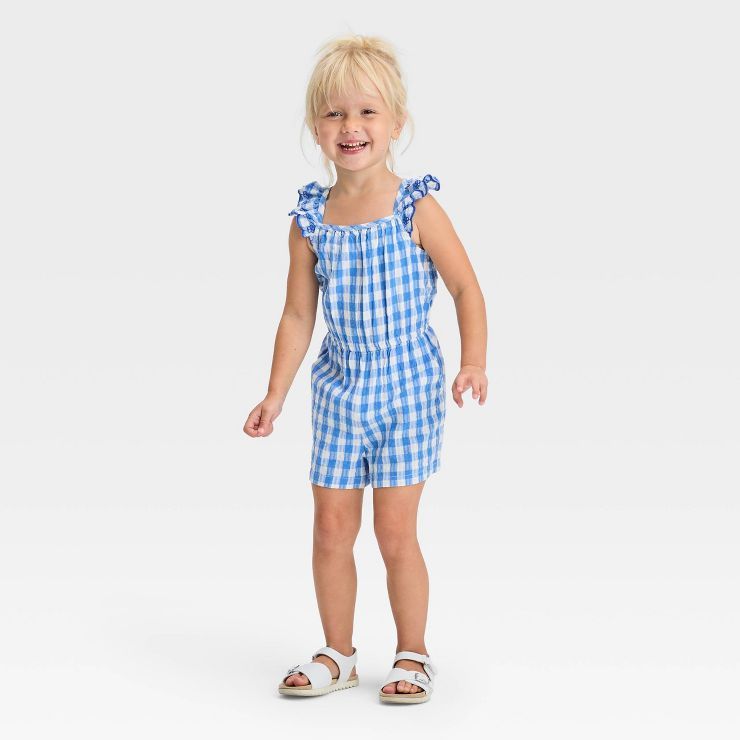 Toddler Girls' Checkered Romper - Cat & Jack™ Blue | Target