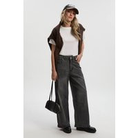 boohoo Women's Petite Basic High Waist Super Wide Leg Jean in Mid Grey | Size: 16/26L | Boohoo.com (UK & IE)