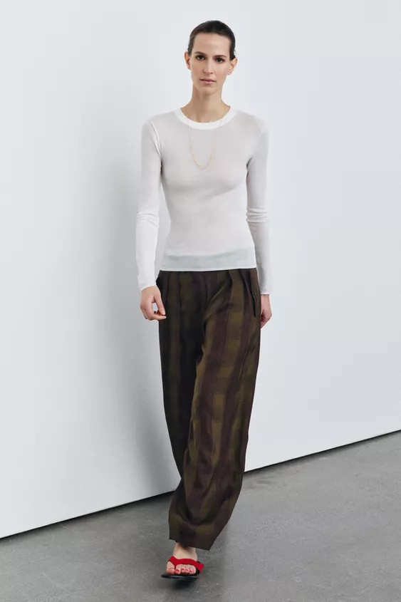ZW COLLECTION FLOWY PLAID PANTS | Zara US