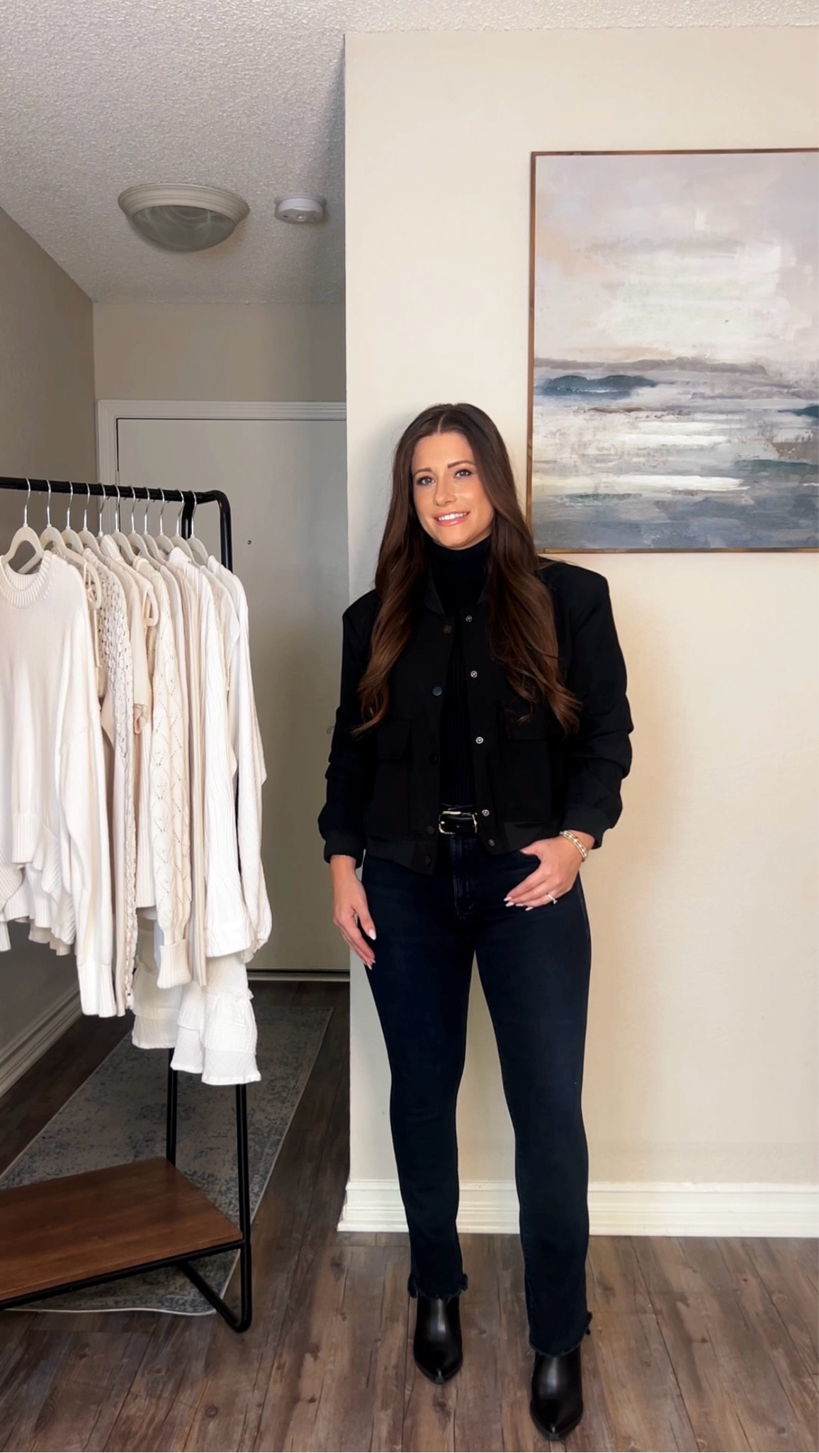 Casual Winter Outfit 🖤 I’m wearing size small cropped bomber jacket | size small turtleneck top | 

#LTKSeasonal #LTKFindsUnder100 #LTKStyleTip