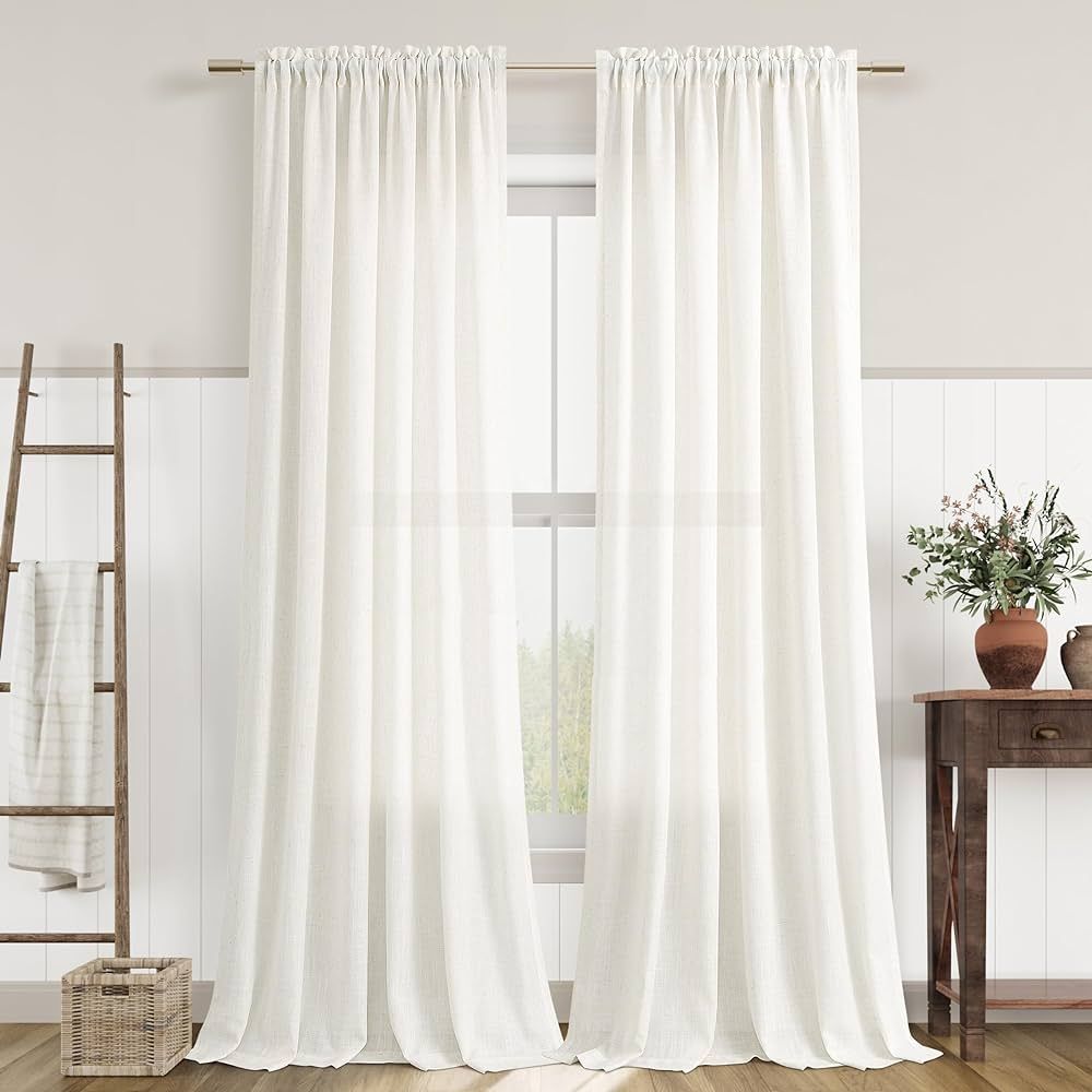 Natural Linen Curtains 108 Inches Long for Living Room 2 Panels Light Filtering Linen Drapes Boho... | Amazon (US)