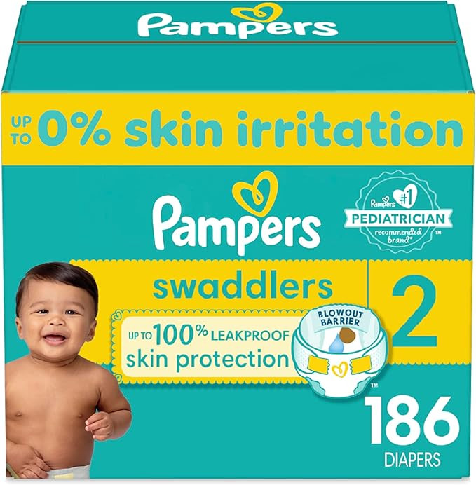 Pampers Swaddlers Diapers - Size 2, One Month Supply (186 Count), Ultra Soft Disposable Baby Diap... | Amazon (US)