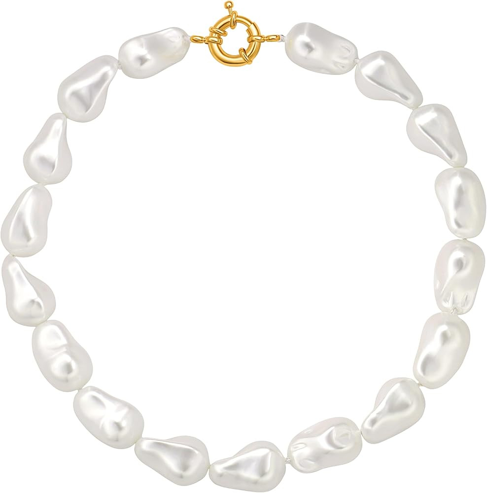 Seashell Pearl Necklace Single-Strand Handmade Beaded Necklaces for Ladies Dainty Faux Pearl Wedd... | Amazon (US)