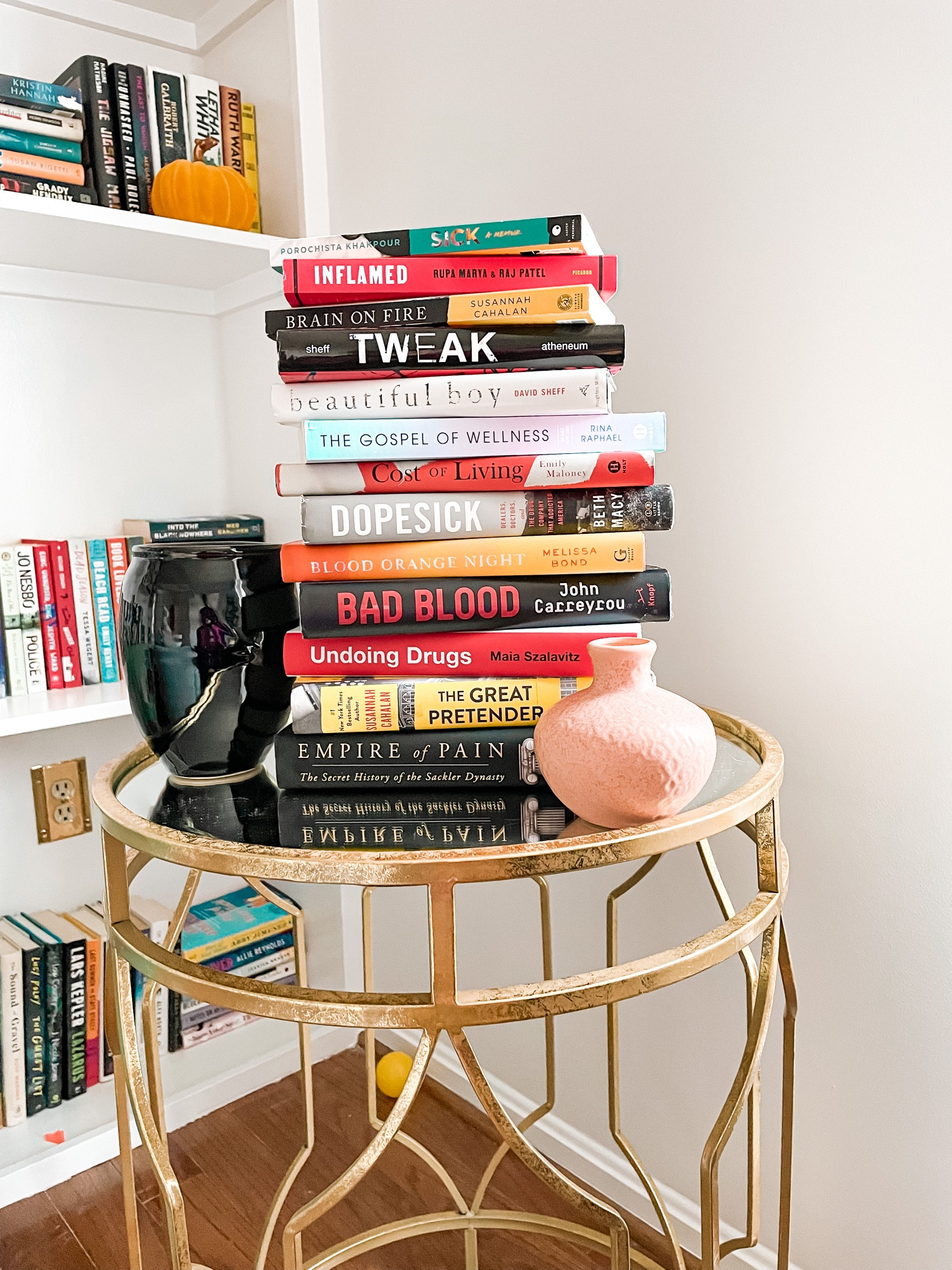 Book stack display, book stack, gold side table, side table, clay vase, modern decor, home decor, bookshelf, built-in bookshelves

#LTKunder50 #LTKhome #LTKstyletip