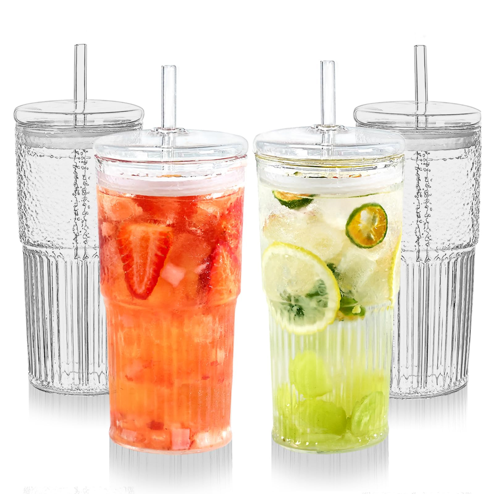Puraville 4 Pack 20oz Glass Cups with Lids and Straws, Mason Jar High Borosilicate Drinking Glass... | Amazon (US)