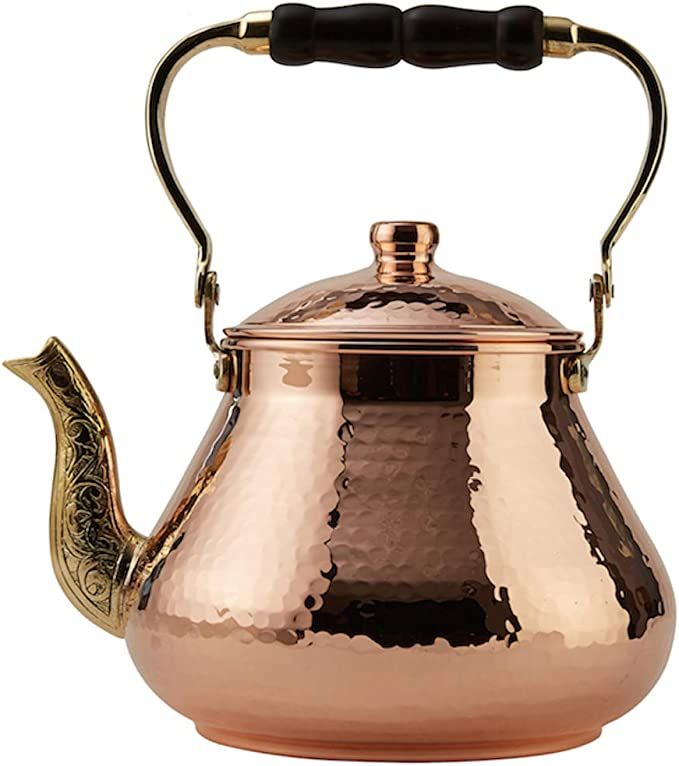 DEMMEX Handmade Heavy Gauge 1mm Thick Natural Turkish Copper Tea Pot Kettle Stovetop Teapot, LARG... | Amazon (US)