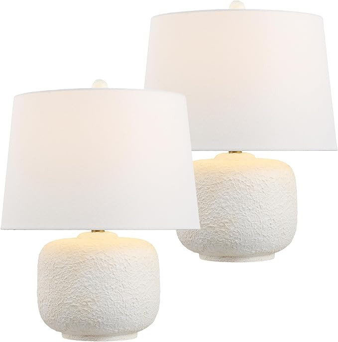 JONATHAN Y 20" Antique White Textured Resin Table Lamp Set of 2 for Bedroom, Coastal Farmhouse Ni... | Amazon (US)