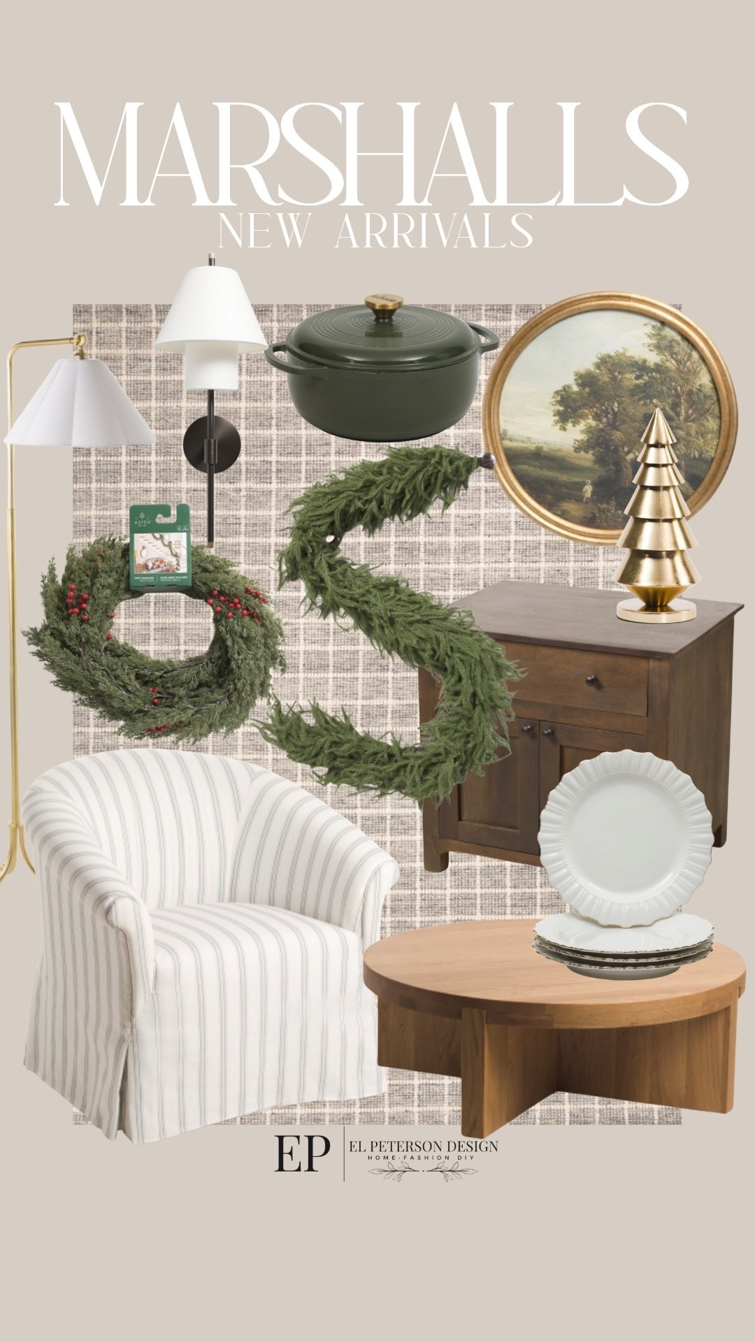 Marshall’s
New Arrivals
Rug
Accent chair
Plates
Wreath
Garland
Wall sconce
Nightstands
Coffee table 
Rug

#LTKHome