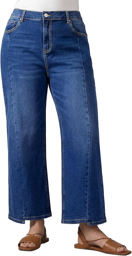 Eytino Plus Size Wide Leg Jeans for Women Trendy High Waist Front Seam Casual Stretchy Ankle Deni... | Amazon (US)
