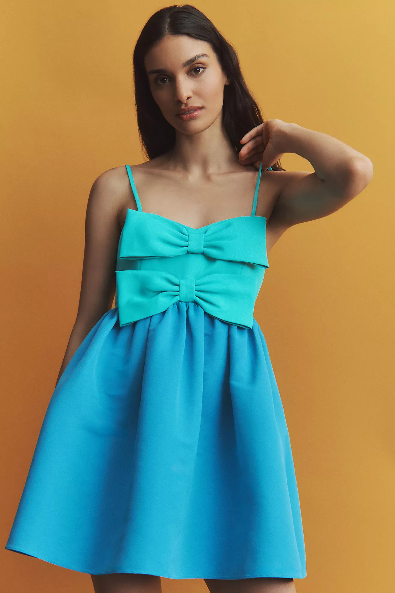 Sachin & Babi Sloane Taffeta Double-Bow Pleated Colorblock Mini Dress | Anthropologie (US)