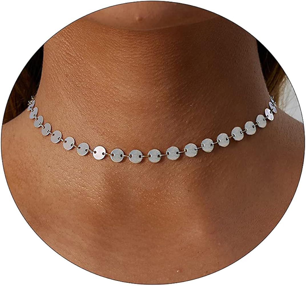 CAROVO Dainty Gold Chain Choker Necklace for Women 18K Gold Plated Minimalist Figaro Beaded Lace ... | Amazon (US)