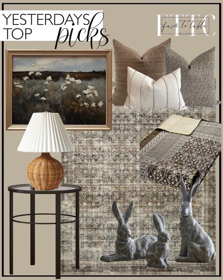 Yesterday’s Top Picks. Follow @farmtotablecreations on Instagram for more inspiration.

Moody Landscape Print | Vintage PRINTABLE Art. Amber Lewis x Loloi Morgan Navy / Sand Area Rug feat. CloudPile. Eco Pillow Cover Set | Brown Pillow Cover. Essex Handcrafted Bunny Sculptures. Best Selling Dark Brown Bedding Gorgeous quilt that has the perfect vintage look! With Two 18x28 inches Pillows cover Free Unique Design Kantha Quilt. Eva Glass End Table. Natural Wicker Table Lamp Brown - Threshold designed with Studio McGee. 


#LTKsalealert #LTKhome #LTKfindsunder50
