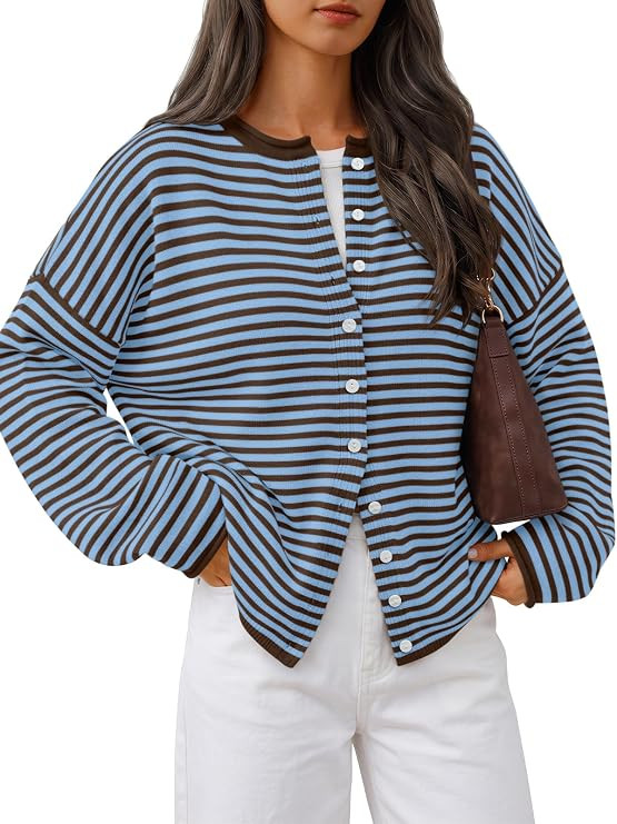 Trendy Queen Rolled Edge Striped Oversized Cardigan 2026 Fall Fashion | Amazon (US)