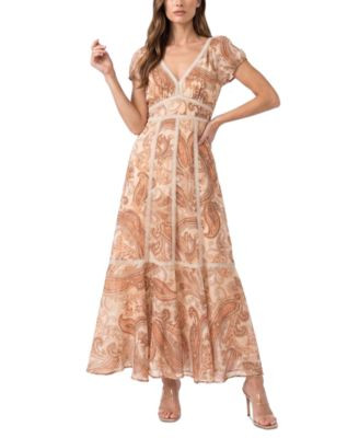 Taylor Women's V-Neck Paisley Fit & Flare Dress - Ivory Fawn | Macy's