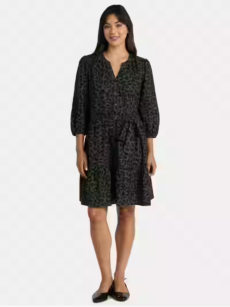 Time and Tru Women's Poplin Shirt Dress with Long Sleeves, Sizes XS-XXXL | Walmart (US)