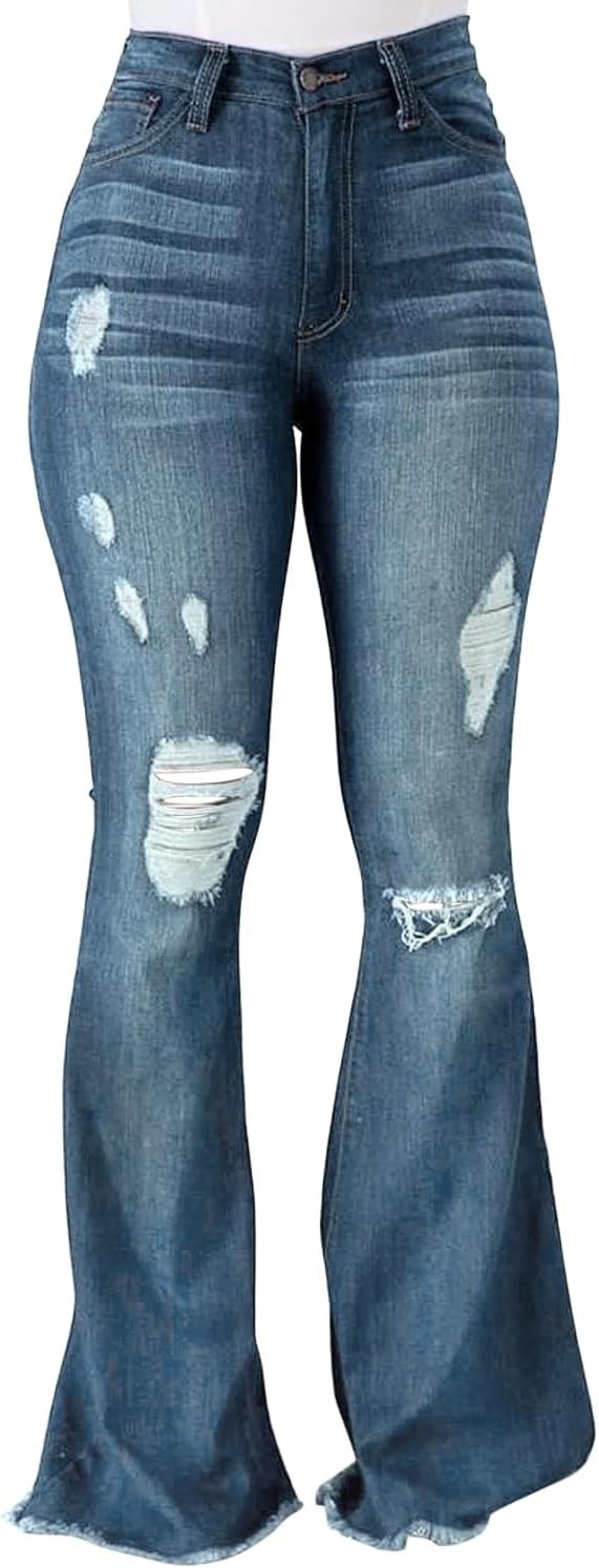 PEIHOT Vintage Bell Bottoms Flare Jeans for Women 90s High Waist Ripped Distressed Wide Leg High ... | Amazon (US)