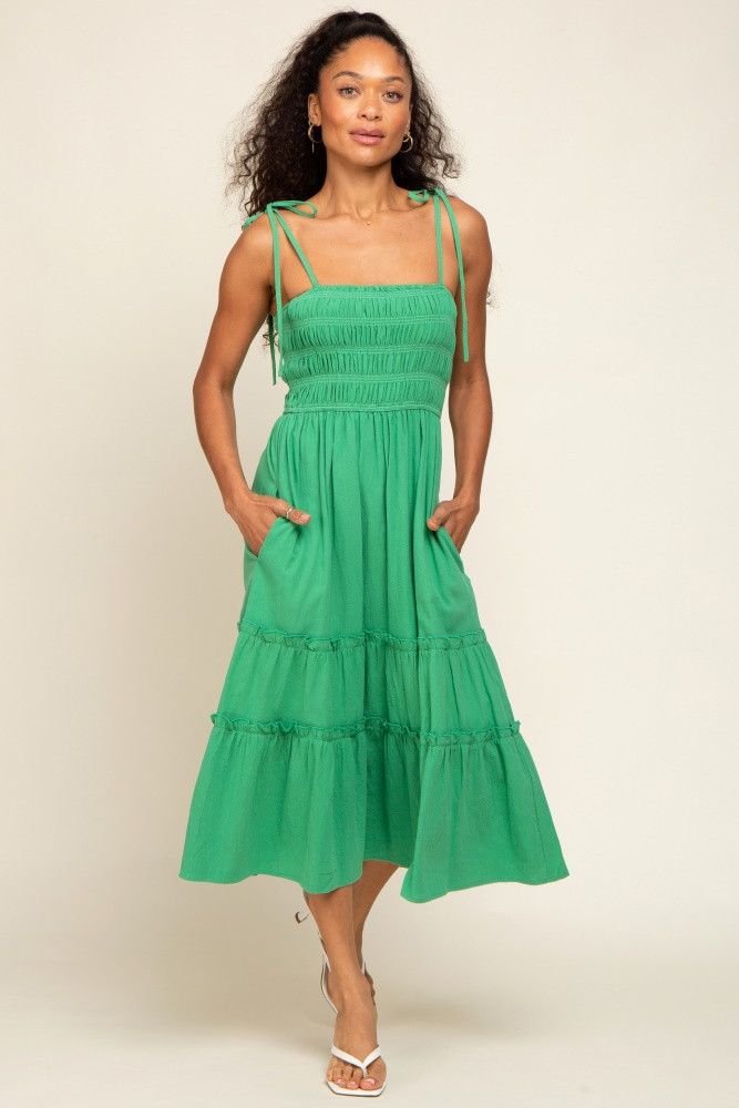 Green Sleeveless Tiered Midi Dress | PinkBlush Maternity