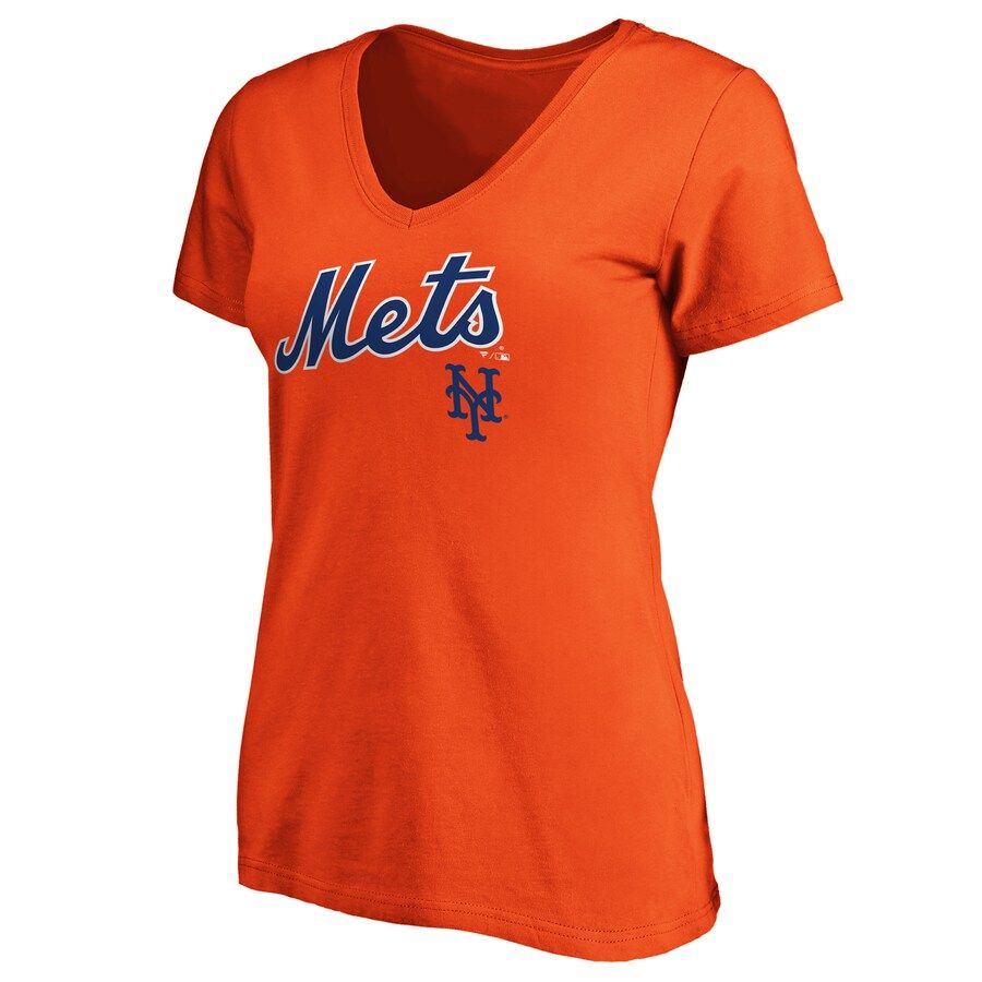 Women's New York Mets Fanatics Branded Orange Team Logo Lockup V-Neck T-Shirt | MLB Shop