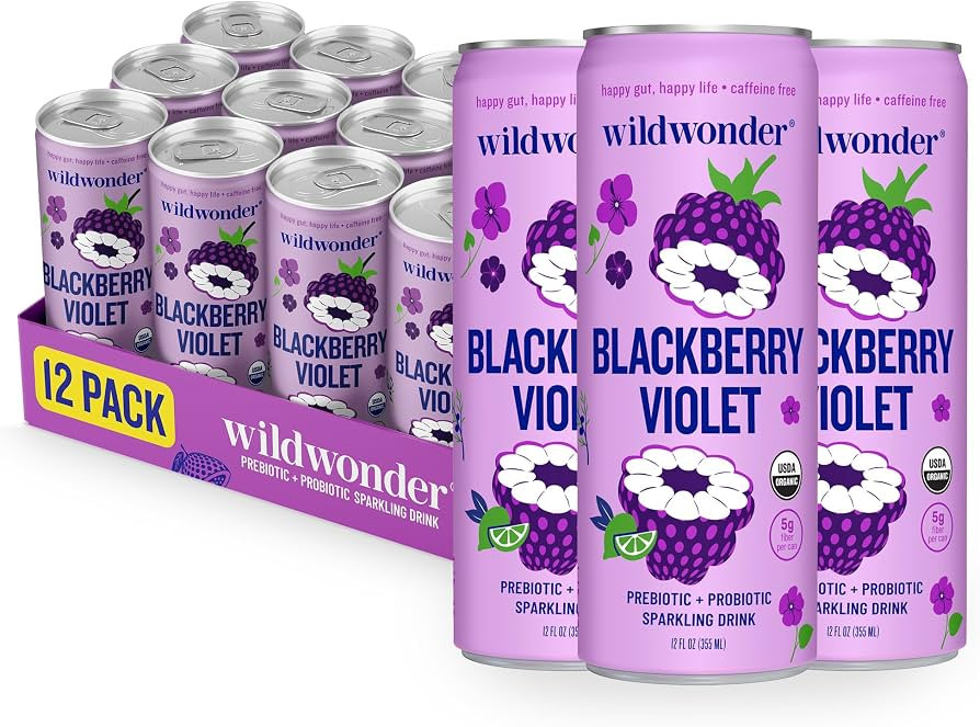 wildwonder Sparkling Probiotic Drink 12pk, for Gut Health & Immune Support, Blackberry Violet, 5 ... | Amazon (US)