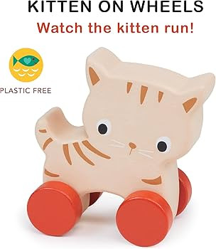Mentari Toys - Kitten on Wheels - Wooden Cat Push Toy for Babies and Toddlers - Natural Wood Hand... | Amazon (US)