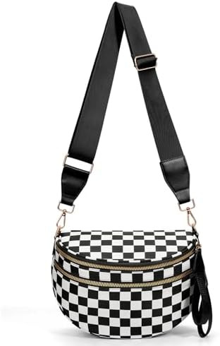 Checkered Crossbody Bum Bags for Women Nylon Checkered Purse Checkerboard Fanny Pack | Amazon (US)