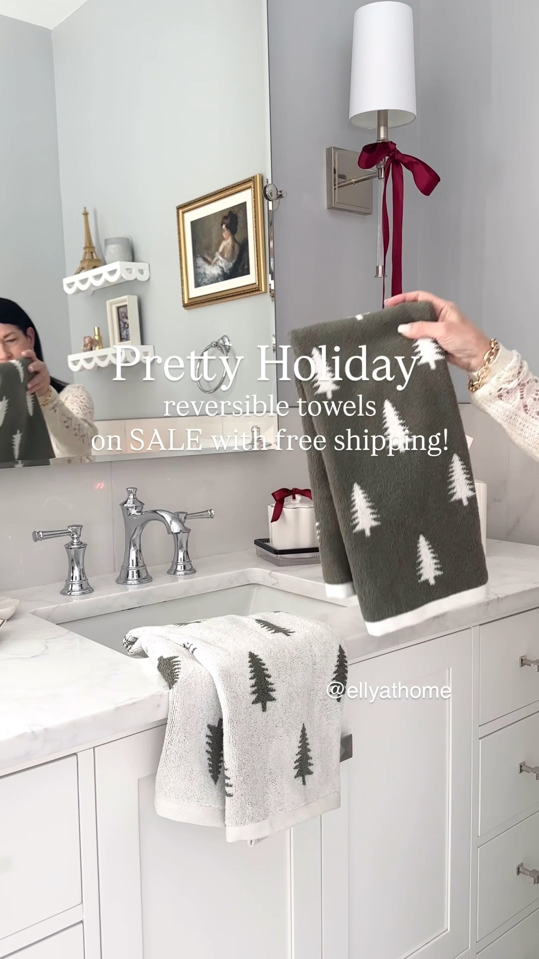 Reversible towels on sale and ship free, Holiday, Christmas primary or guest bathroom styling. bathroom accessories, vanity, sconces on sale, area rug, faucet, towel holder + more! Wayfair, Amazon, Pottery Barn, Lowe’s, Target. 

#LTKSaleAlert #LTKHome #LTKHoliday