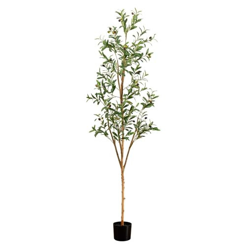 Nearly Natural 6FT Tall Silk Faux Olive Tree for Home and Office Decor, Fake Potted Tree with Natural Wood Trunk, Realistic Branches and Lifelike Fruits | Amazon (US)