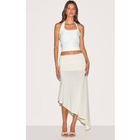 Cream Double Layer Slinky Asymmetrical Ruched Midaxi Skirt | PrettyLittleThing UK