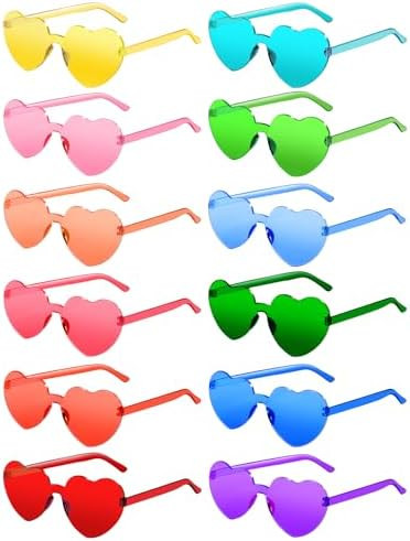 12 Pairs Heart Shaped Sunglasses for Women Colorful Glasses Fun Trendy Transparent Heart Sunglass... | Amazon (US)