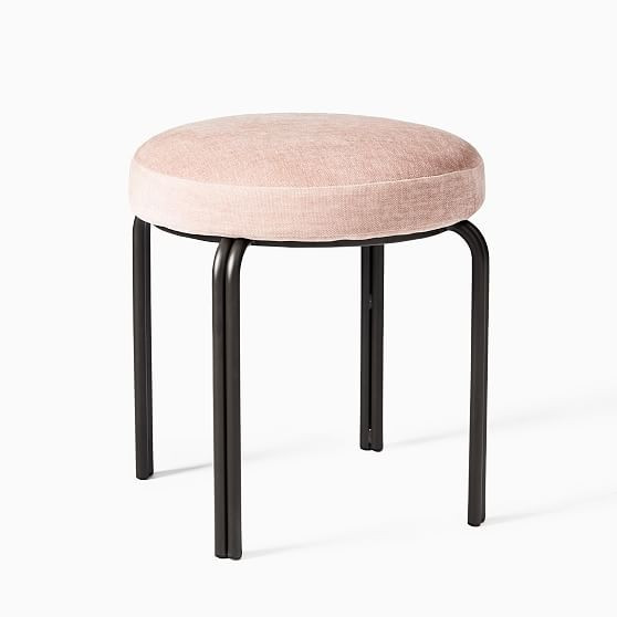 Modern Stacking Stool, Distressed Velvet, Light Pink | West Elm (US)