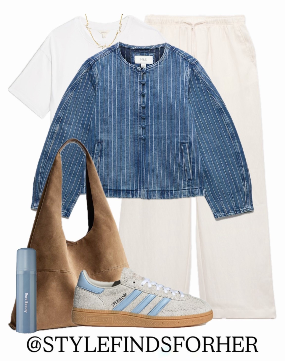 This new striped denim jacket from M&S is the perfect Spring addition to your wardrobe. Paired with cream joggers to keep it casual, pastel blue Adidas trainers and a slouchy suede look handbag. Casual done right 👌 @adidas 

#LTKbag #LTKspring #LTKuk