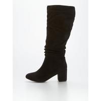 Wide Fit Block Heel Slouch Knee Boot With Wider Fitting Calf - Black | Very (UK)