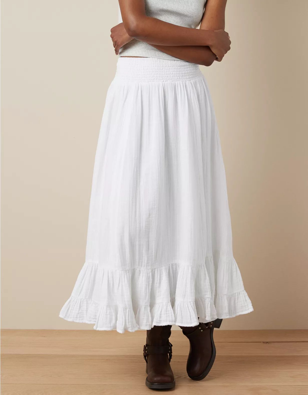 AE High-Waisted Tiered Maxi Skirt | American Eagle Outfitters (US & CA)