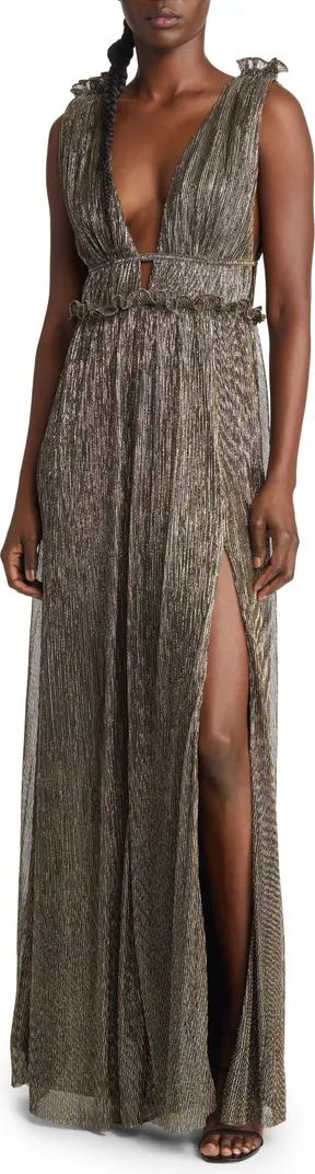 Lulus Spotlight On You Ruffle Trim Metallic Maxi Dress | Nordstrom | Nordstrom