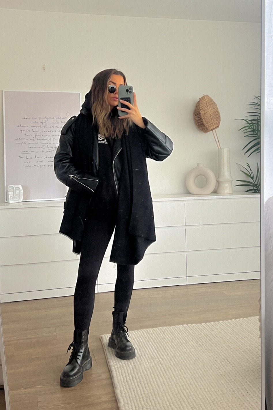 All black outfit wearing black oversized hoodie with leather jacket, black scarf and lululemon align leggings - with dr marten Jadon boots for a casual everyday winter outfit


#LTKMostLoved #LTKfindsunder100 #LTKeurope