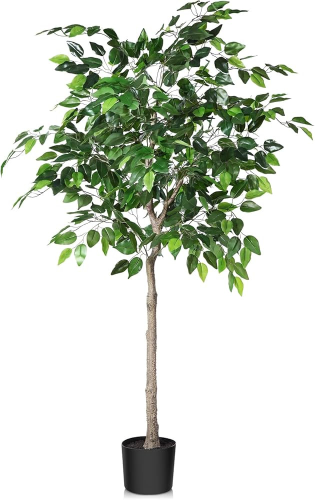 Kazeila Artificial Ficus Tree, 5FT Fake Plastic Ficus Plant in Pot with Durable Plastic Trunk, Fa... | Amazon (US)