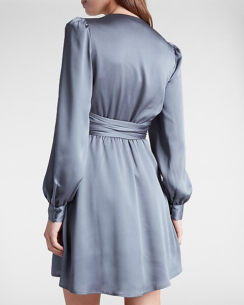 Satin Tie Waist Long Sleeve Mini Dress | Express