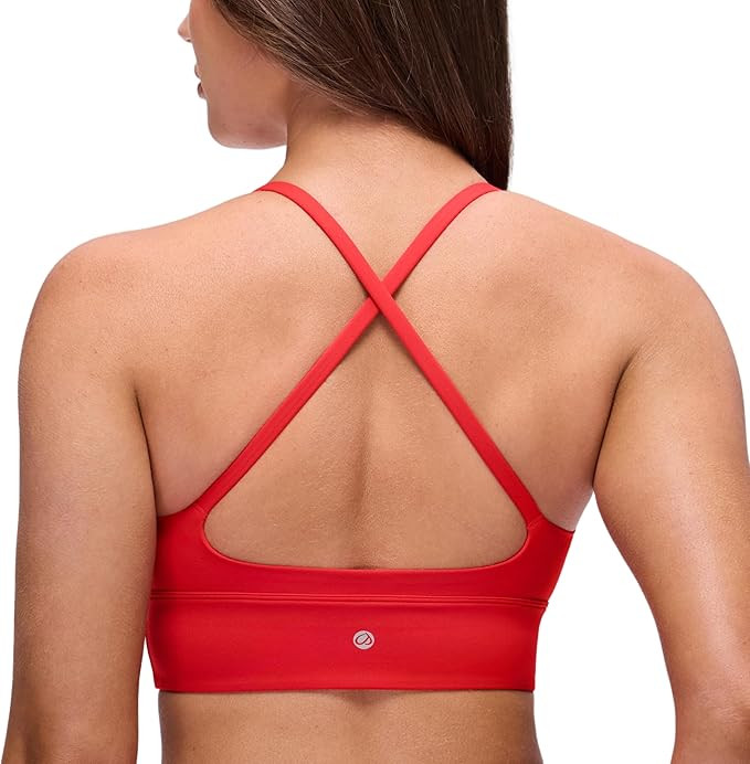 CRZ YOGA Butterluxe V Neck Longline Sports Bras for Women - Padded Spaghetti Straps Cross Back Yo... | Amazon (US)