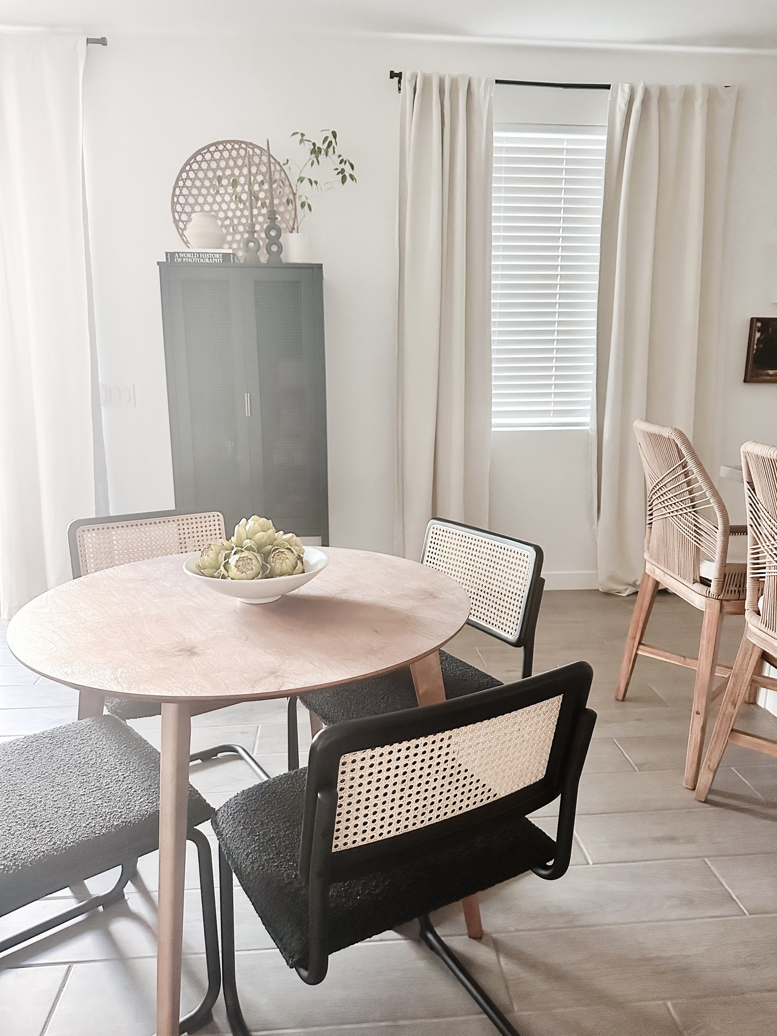Small Kitchen Dining Space 
#kitchen #dining #diningtable #roundtable #boucle #diningchairs #counterstools #barstools 

#LTKhome #LTKfindsunder100