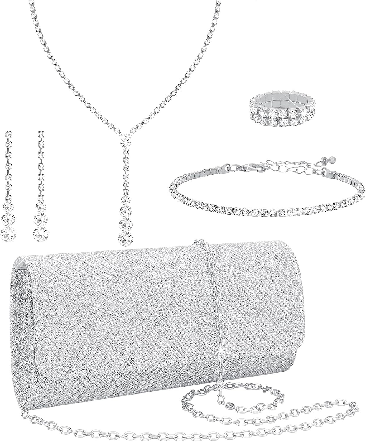 NEWITIN Prom Jewelry Set for Women Clutch Purse Rhinestone Jewelry Set | Amazon (US)