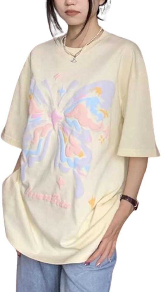 Oversized Graphic Tees Y2k Tops Butterfly Graphic Tees for Women Kawaii Cute Clothes Aesthetic te... | Amazon (US)