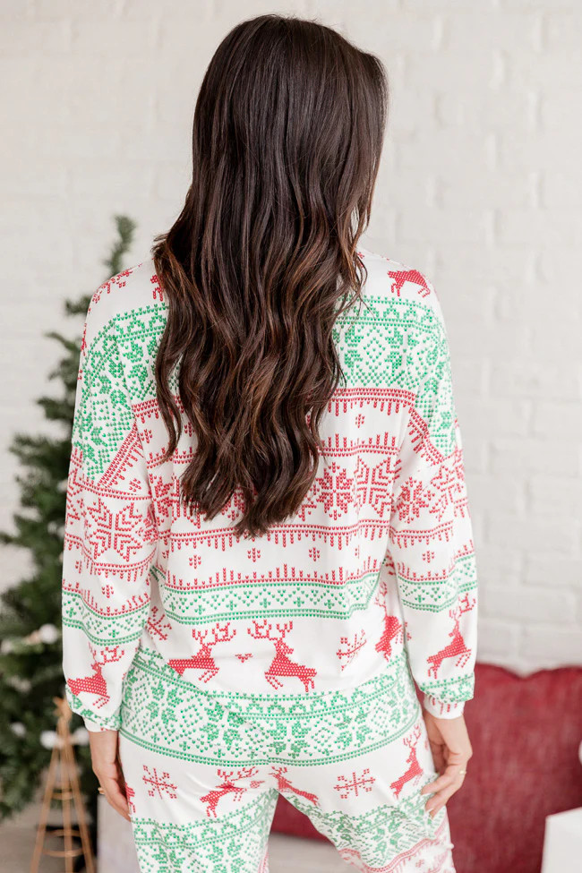 Sleigh All Day Red and Green Fair Isle Pajama Top | Pink Lily